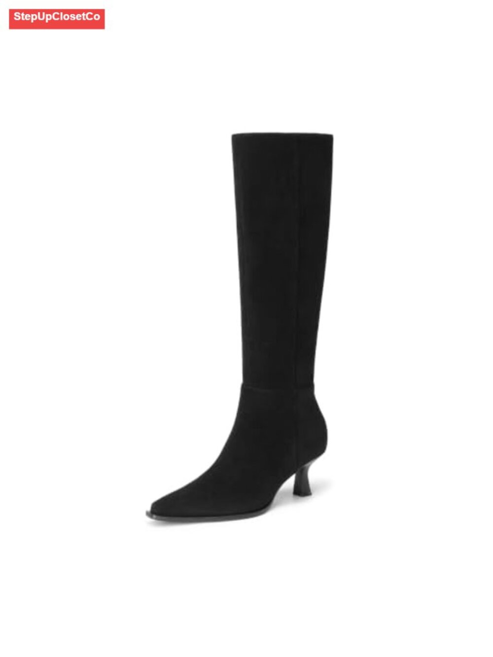 Kitten Heel Knee High Boots Pointed Toe Faux Suede Tall Boots